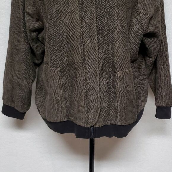 VINTAGE 1980s Richard & Company Green Snakeskin Shoulder Pad Bomber Jacket L - Picture 4 of 11